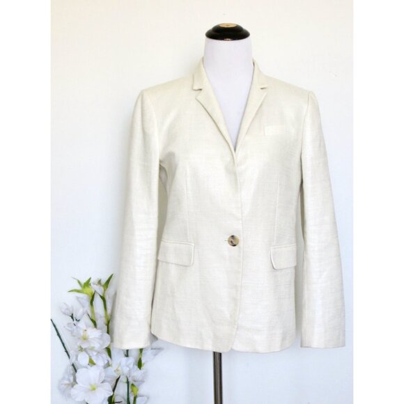 J. Crew Regent Blazer Jacket Linen Blend Metallic Thread Cream Ivory 6P - Picture 8 of 13